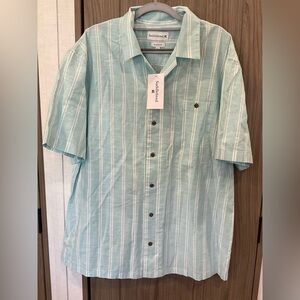 NWT Saddlebred Classic Fit Mens Short Sleeve Kayak Aqua Striped Shirt Size L